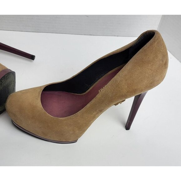Pour La Victoire Tan Suede Platform Stiletto Heels Womens Size 8.5 - Picture 9 of 9